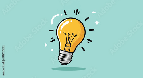 Bright Idea Light Bulb Illustration on Blue Background.