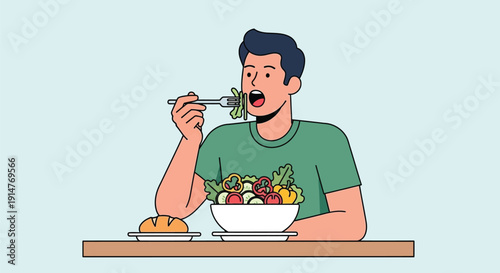 Man eating healthy salad at table