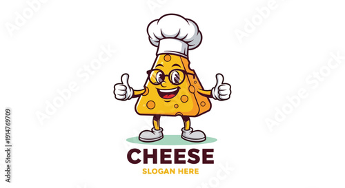 Cheerful cheese chef mascot cartoon character with glasses giving double thumbs up.