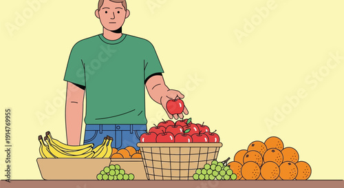 Vector illustration of man selling fruit at market