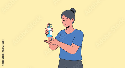 Vector illustration of woman applying hand sanitizer