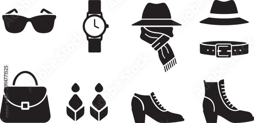 Fashion accessories set flat design vector illustration isolated on white background