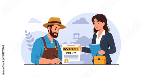 Farmer Client Signing Farm or Crop Insurance Policy Contract with Insurance Agent