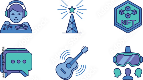 NFT Metaverse and Digital Entertainment Icons

