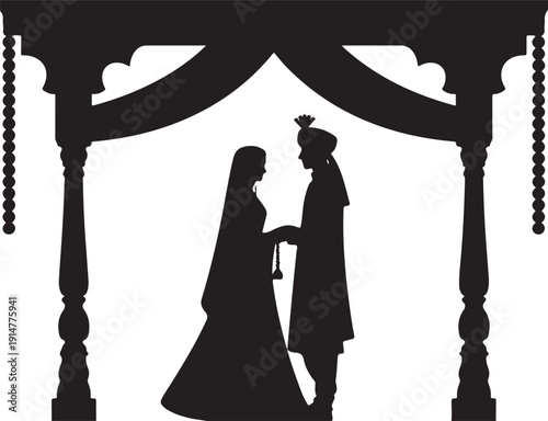 Silhouette couple under traditional wedding canopy