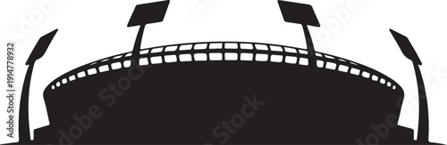 Silhouette of a stadium with four light poles and a dotted line pattern