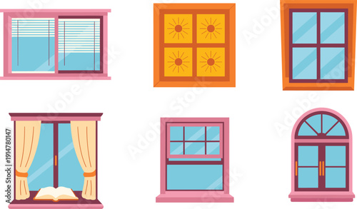 House window vector illustration set, home exterior architecture collection, residential facade icons, isolated background design concept decoration element