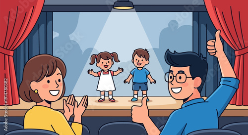 Family enjoying a children's theater performance.