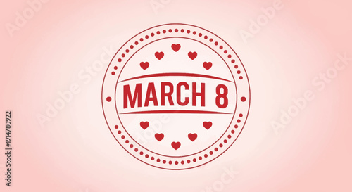 International women's day stamp with hearts on pink background march 8th celebration symbol