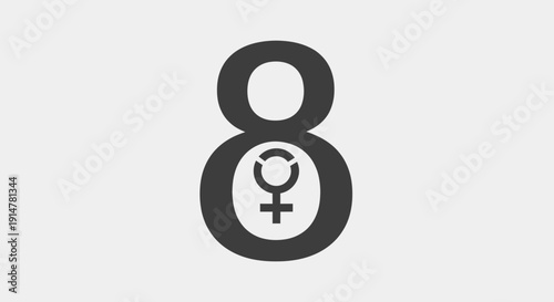 Venus symbol inside number eight on gray background representing female power and astronomy concept