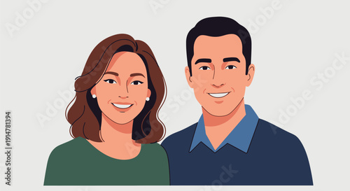 Illustration of a smiling couple standing together happily.