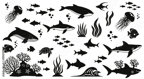 Underwater Marine Silhouette Vector Collection
