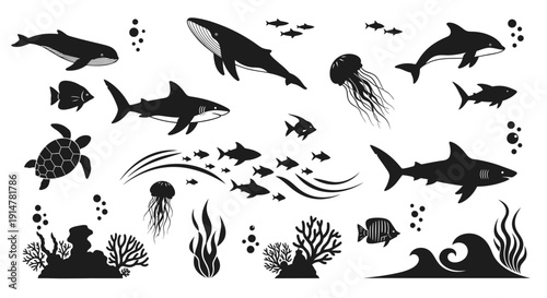Underwater Marine Silhouette Vector Collection