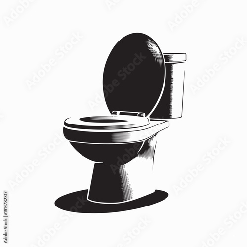 Bathroom Toilet Bowl with Lid Open Vector Illustration on White Background
