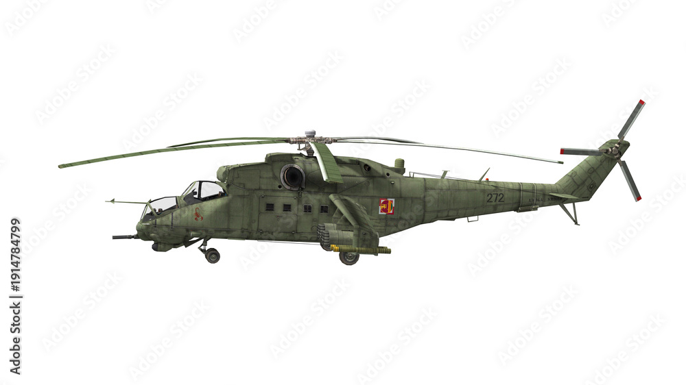 Fototapeta premium Mil Mi-24, helicopter - transparent background, 3d render