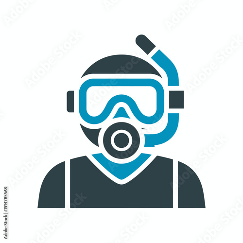 Scuba diver icon with mask and snorkel on head
