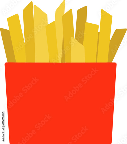 Delicious french fries in a red paper box illustration