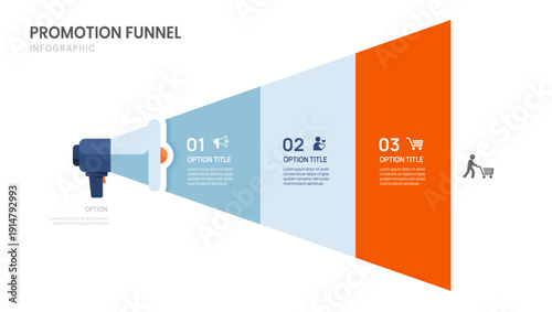 Promotion funnel process infographic template for business. Sales funnel Timeline 3 steps, presentation vector infographics.