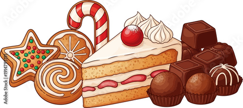 Assorted Christmas desserts and sweets.