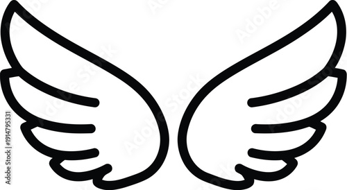 Simple black outline drawing depicts a pair of small angelic wings centered on a plain white canvas backdrop.
