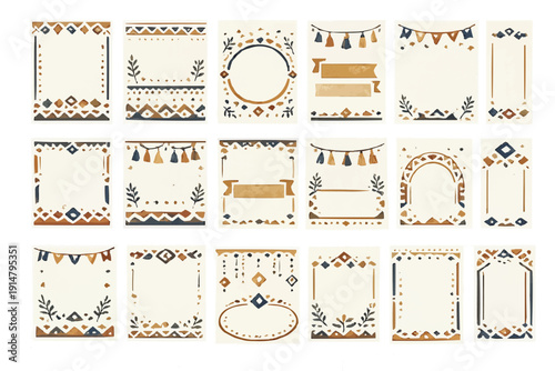 北欧風 幾何学フォークアートのカード素材セット