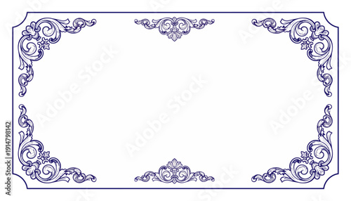 Ornate Vintage Certificate Frame Vector. Elegant Baroque Scrollwork Border Design for Diploma, Invitation, or Wedding Menu.