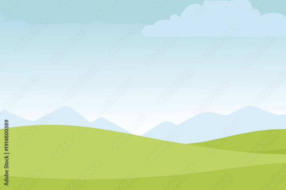 Naklejka premium A simple colorful landscape illustration featuring rolling hills and a blue sky