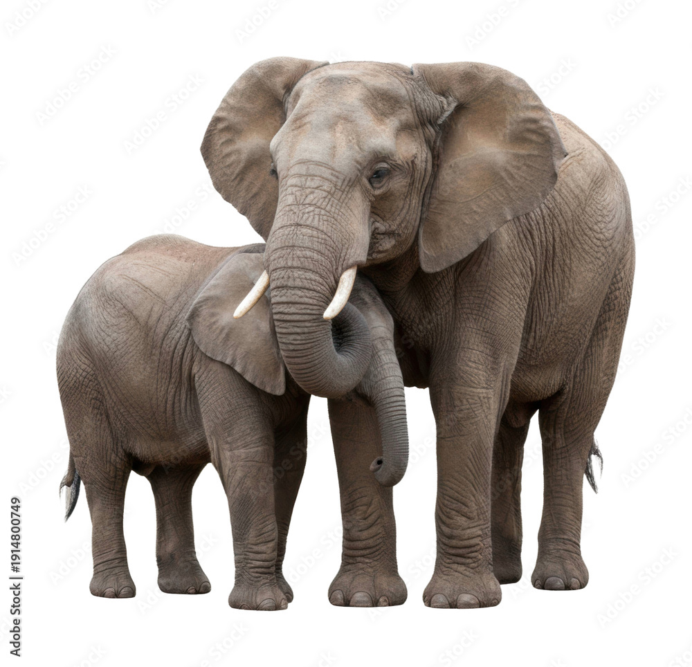 Fototapeta premium Elephants interacting in nature wildlife photography outdoor setting isolated on transparent background
