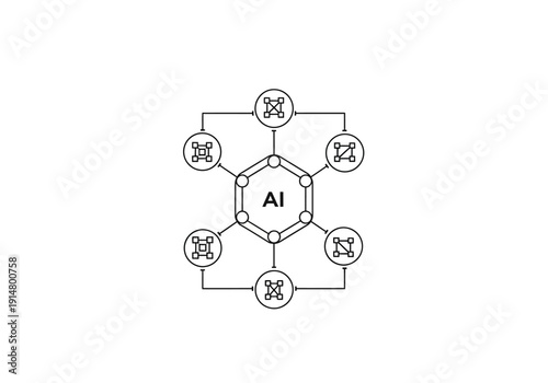 Conceptual illustration of an artificial intelligence network with interconnected data nodes, symbolizing advanced technological processing.
