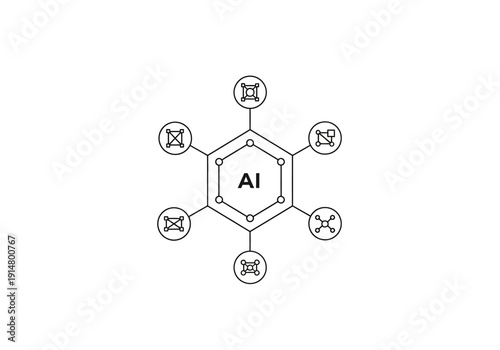 Illustrative diagram showcasing the core concept of artificial intelligence with interconnected components, representing a complex technological network.