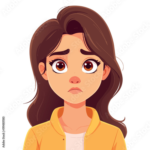 Sad and Concerned Young Woman Character Illustration