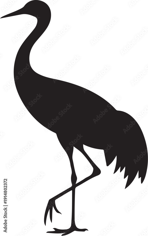Obraz premium Black silhouette of a crane bird standing on one leg