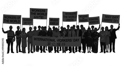 Silhouettes of people holding signs in protest