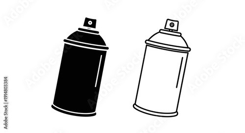 Two spray paint cans, black and white, isolated on white background Vector