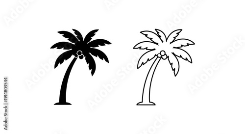 Two black and white palm tree drawings with different leaf shapes on white background Vector