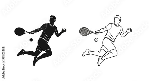 Badminton players in action, dynamic sports illustration, vector art, athletic design Vector