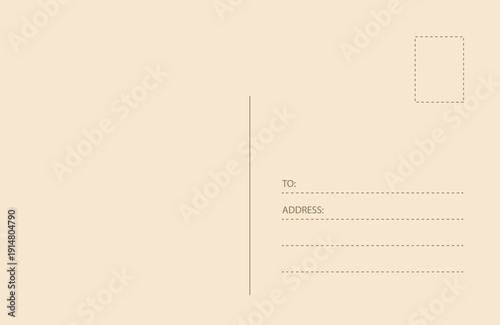 Old Empty back of postcard for travel. Vector vintage template for design, card illustration
