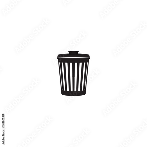  Minimalist Black Silhouette Trash Can Icon with Lid for Waste Disposal, Delete Functions, and Recycle Concepts on a Clean White Background