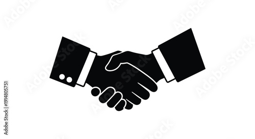 A black silhouette of two hands shaking symbolizing agreement and partnership on transparent background high quality professional detailed modern elegant stylish