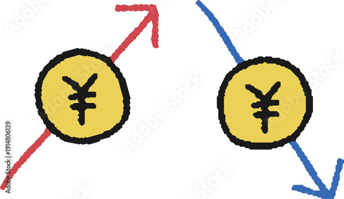 円高、円安の手描きイラストアイコン
