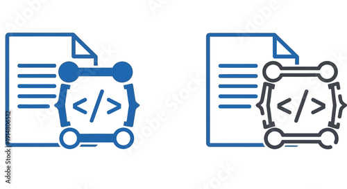 Coding icon set with brackets and code symbol on document file for programming and software development