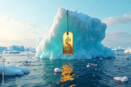 Wallpaper Mural Conceptual Image of US Greenland Crisis Featuring Golden Dollar Tag over Arctic Icebergs Torontodigital.ca