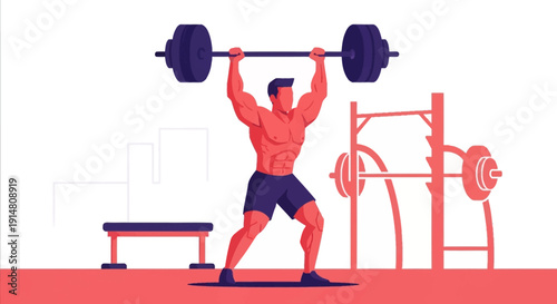 A muscular man lifting weights with effort in a modern gym interior setting