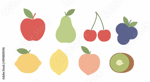 Pastel smiling fruit vector collection with cute modern kids’ illustrations