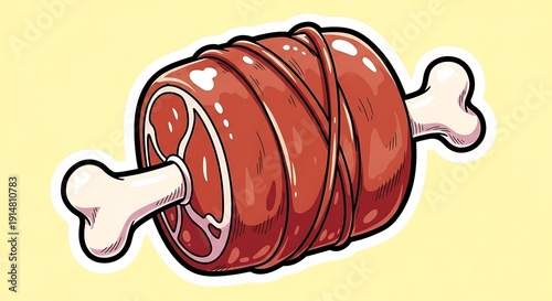 Cartoon illustration of a large cut of meat with bone for culinary purposes
