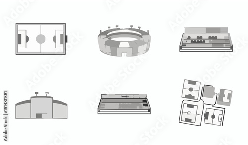 Editable Stadium and Sports Arena Line Icon Vector Set on White Background for UI and Print