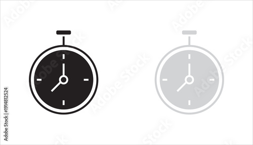 Outline stopwatch icon representing time management, deadline, countdown, productivity, and performance measurement. Minimal black line vector isolated on white background.