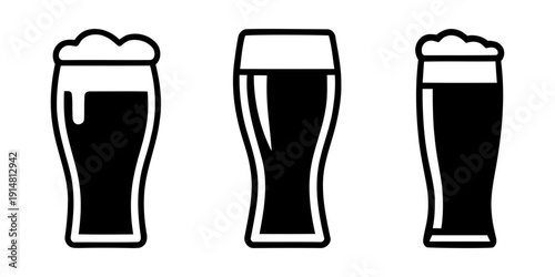 Set of beer glass icons with foam vector art. vector illustration of a beer mug