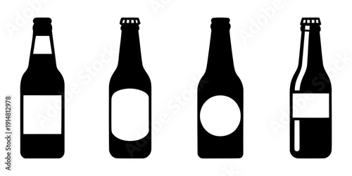 Beer bottle silhouette set with blank labels for packaging design. set of wine bottles