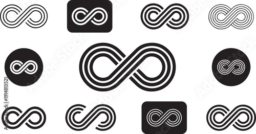 Infinity icon set – Infinity, eternity, endless, loop symbols, unlimited collection icons, flat style – stock vecto